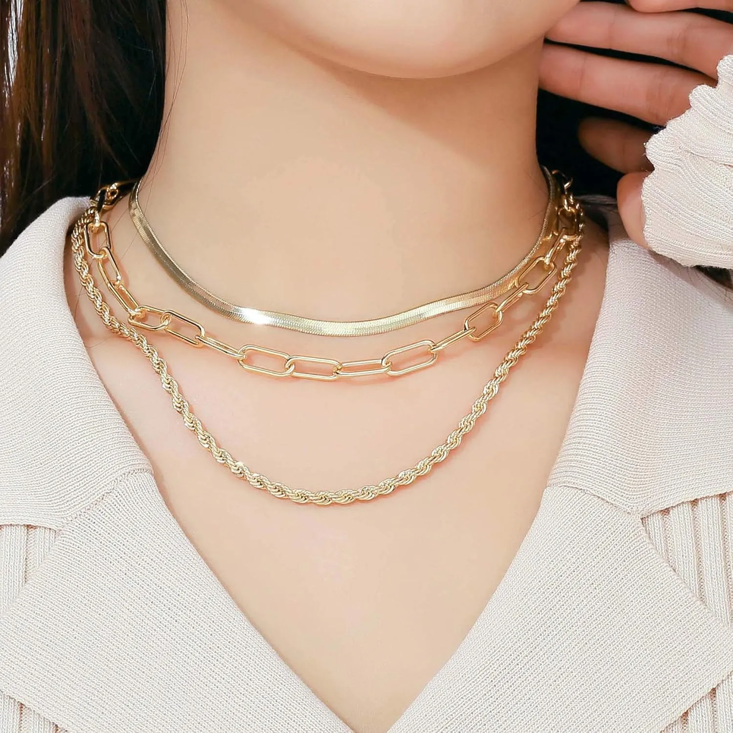 Hidepoo Gold Layered Necklaces for Women, 14K Gold Plated Dainty Coin Pendant Choker Necklace Herringbone Snake Necklace Paperclip Chain Layered Necklaces for Women Jewelry Gifts