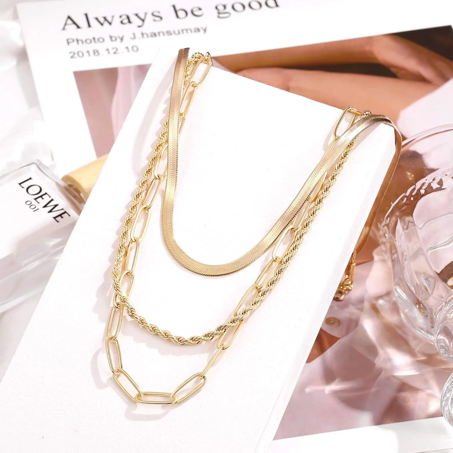 Hidepoo Gold Layered Necklaces for Women, 14K Gold Plated Dainty Coin Pendant Choker Necklace Herringbone Snake Necklace Paperclip Chain Layered Necklaces for Women Jewelry Gifts