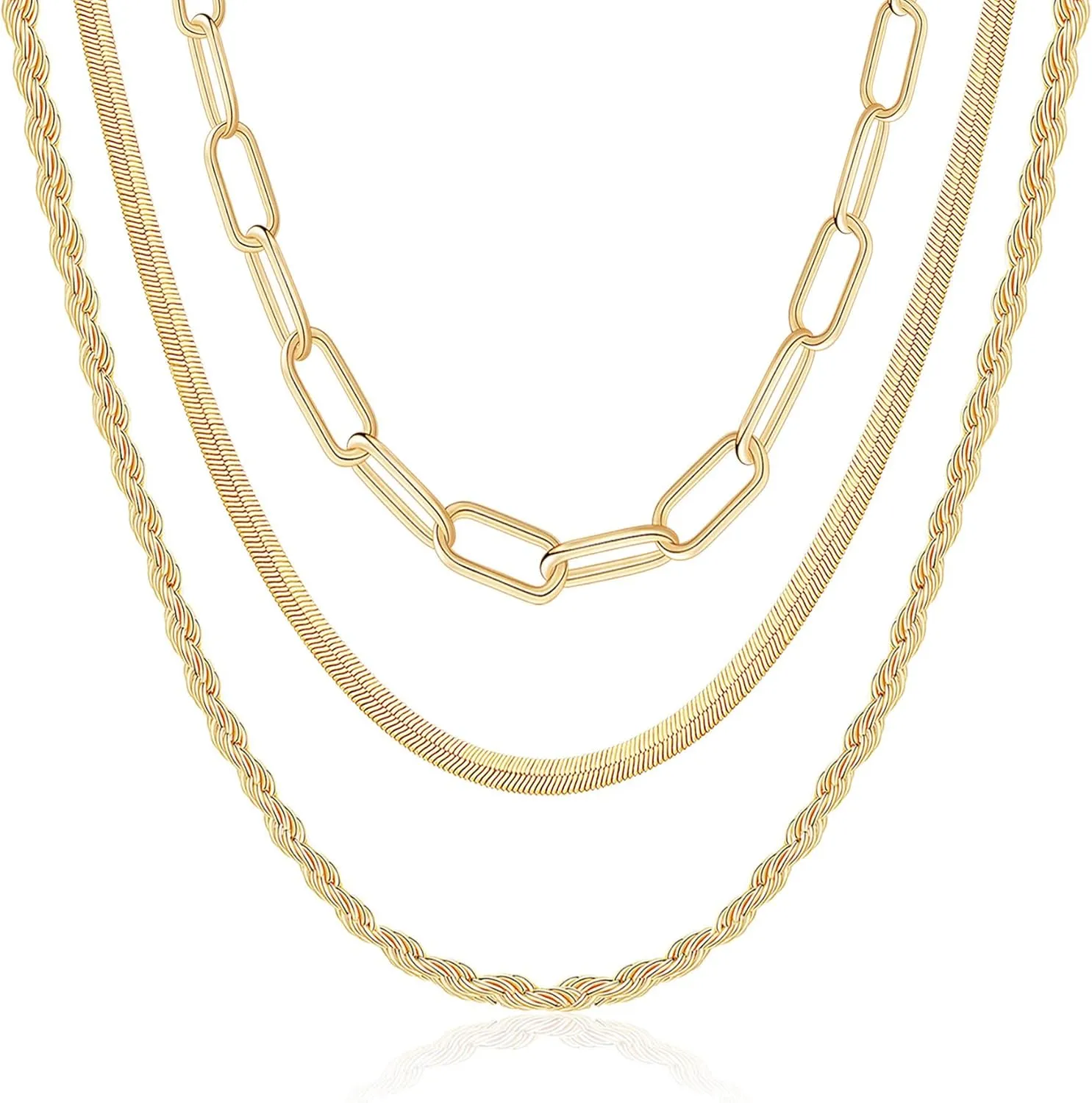 Hidepoo Gold Layered Necklaces for Women, 14K Gold Plated Dainty Coin Pendant Choker Necklace Herringbone Snake Necklace Paperclip Chain Layered Necklaces for Women Jewelry Gifts