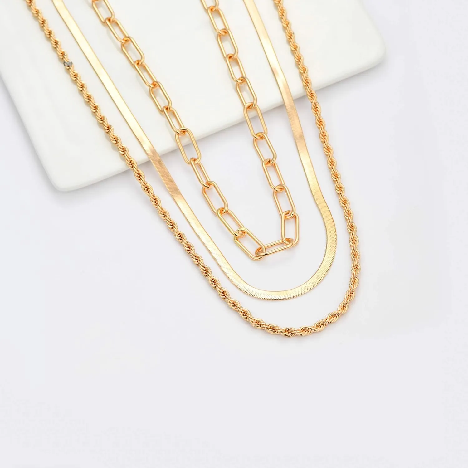 Hidepoo Gold Layered Necklaces for Women, 14K Gold Plated Dainty Coin Pendant Choker Necklace Herringbone Snake Necklace Paperclip Chain Layered Necklaces for Women Jewelry Gifts