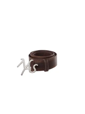 High Line Logo Cowhide Wide Belt Brown