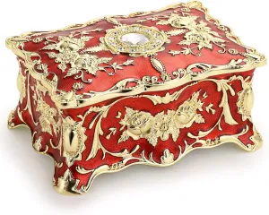 Hipiw Vintage Jewelry Organizer Box - Metal Trinket Storage Box Ornate Treasure Chest Box Jewelry Decorative box Keepsake Gift Box Case for Women Girls,4.9"x3.4"x2.7"