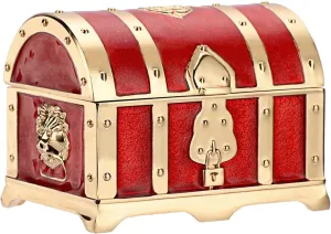 Hipiwe Vintage Red Treasure Chest Small Jewelry Trinket Organizer Keepsake Ring Earrings Box for Valentine Wedding Christmas Birthday Gift for Women Girls