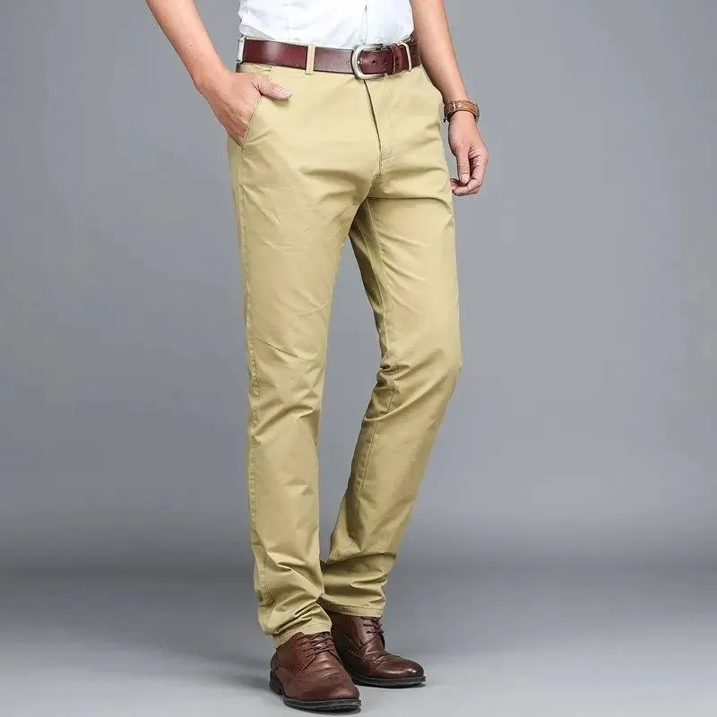 Hnzxzm Summer Thin Slim Men Business Suit Pants Streetwear Fashion Korean Male Clothing Cotton Solid Daily Casual Straight Trousers 42