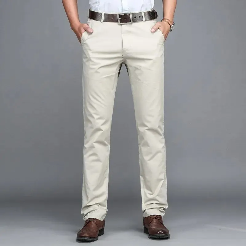 Hnzxzm Summer Thin Slim Men Business Suit Pants Streetwear Fashion Korean Male Clothing Cotton Solid Daily Casual Straight Trousers 42