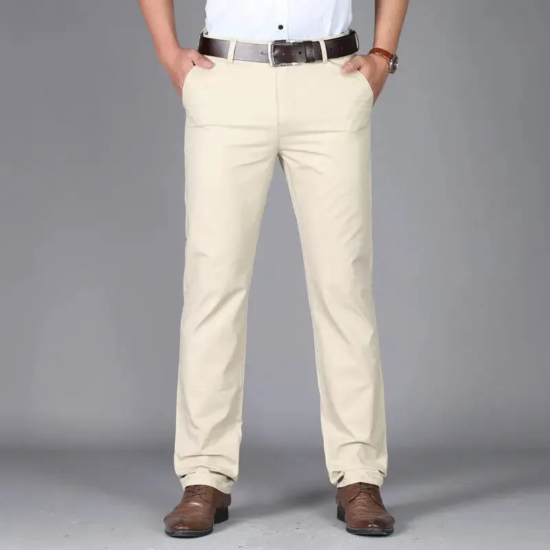 Hnzxzm Summer Thin Slim Men Business Suit Pants Streetwear Fashion Korean Male Clothing Cotton Solid Daily Casual Straight Trousers 42