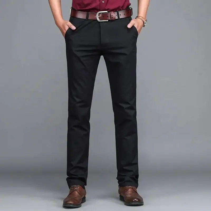 Hnzxzm Summer Thin Slim Men Business Suit Pants Streetwear Fashion Korean Male Clothing Cotton Solid Daily Casual Straight Trousers 42