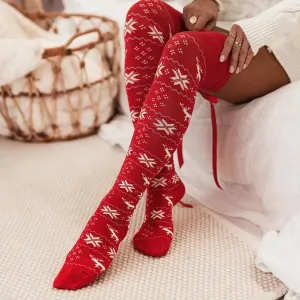 Holiday Bowknot Ribbed Over-the-Knee Socks