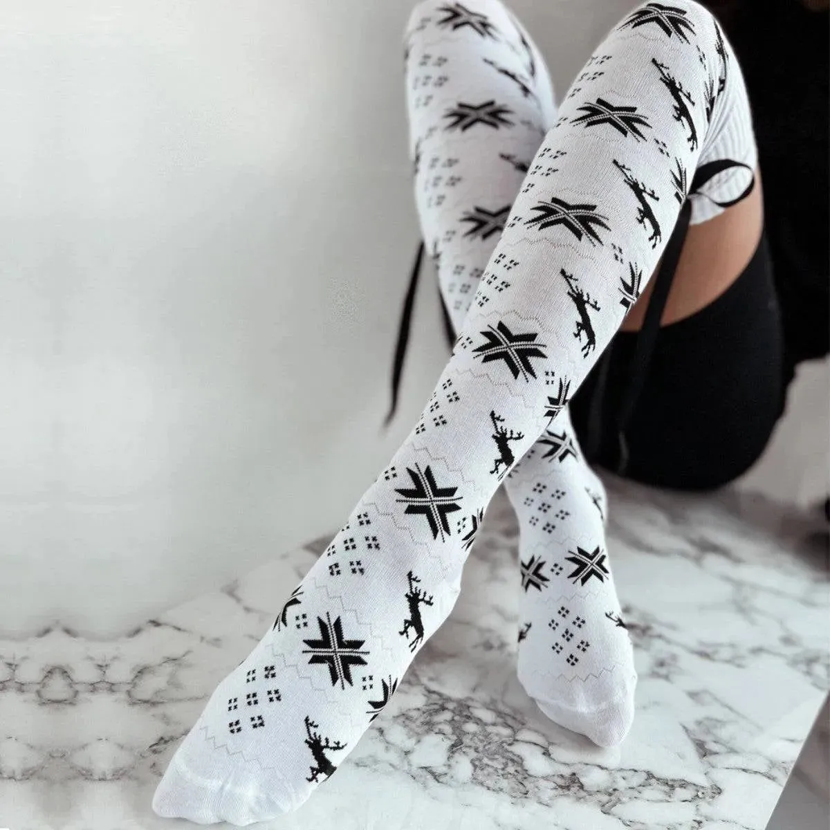 Holiday Bowknot Ribbed Over-the-Knee Socks