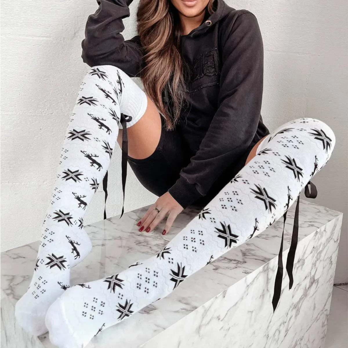 Holiday Bowknot Ribbed Over-the-Knee Socks