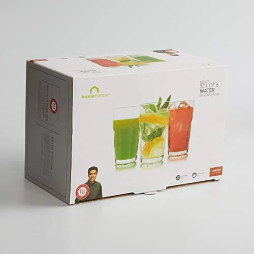 Home Centre Medleys Stackable Water Glasses- Set of 6 - Transparent