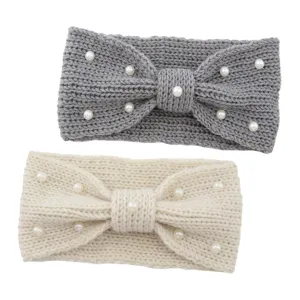 Homoyoyo 2pcs Knitted Pearl Headband Women's Wide Head Wrap Crochet Knit Hair Band Ear Warmers for Cold Weather