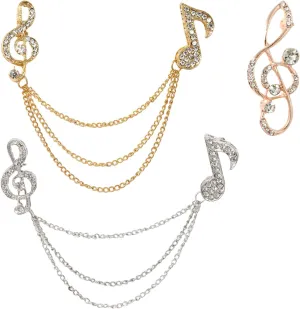 Honbay 3PCS Rhinestone Music Note Brooch Pins Decorative Chain Collar Lapel Pins Fashion Jewelry Accessories for Men and Women (3 Style)