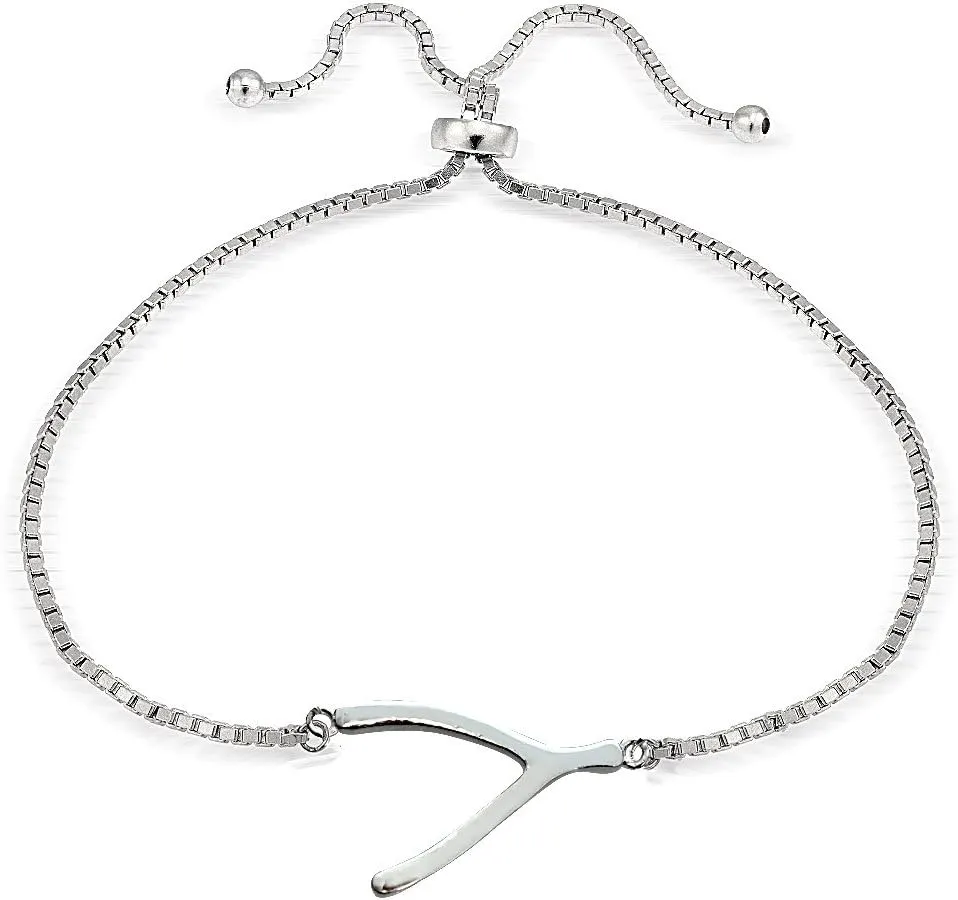 Hoops & Loops Sterling Silver Wishbone Polished Adjustable Bracelet