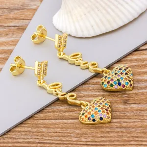 Hot Sale Korean Trendy Love Heart Rhinestone Long Pendientes For Women
