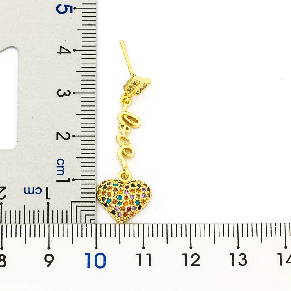 Hot Sale Korean Trendy Love Heart Rhinestone Long Pendientes For Women
