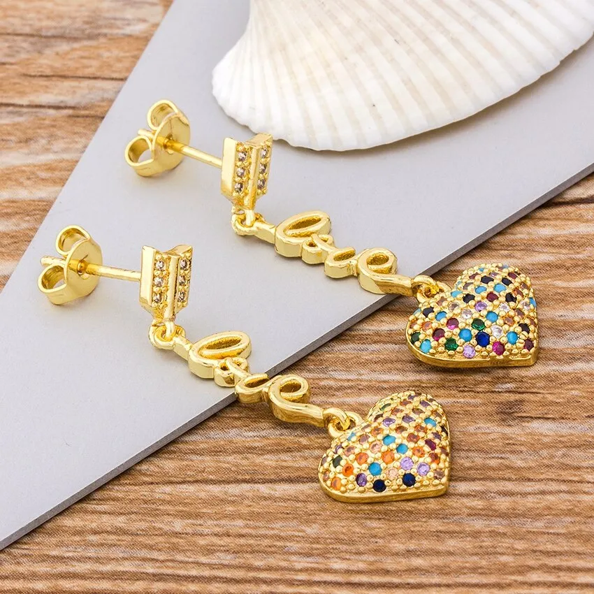 Hot Sale Korean Trendy Love Heart Rhinestone Long Pendientes For Women