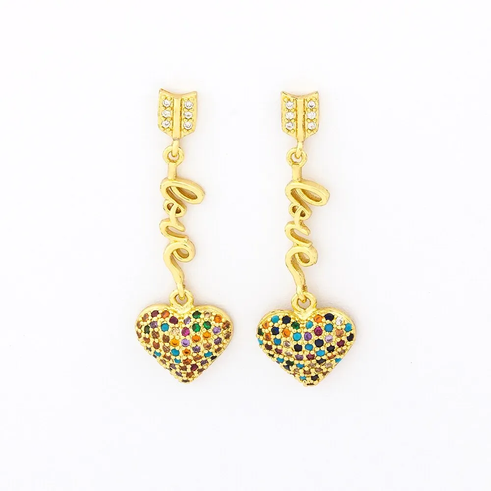 Hot Sale Korean Trendy Love Heart Rhinestone Long Pendientes For Women