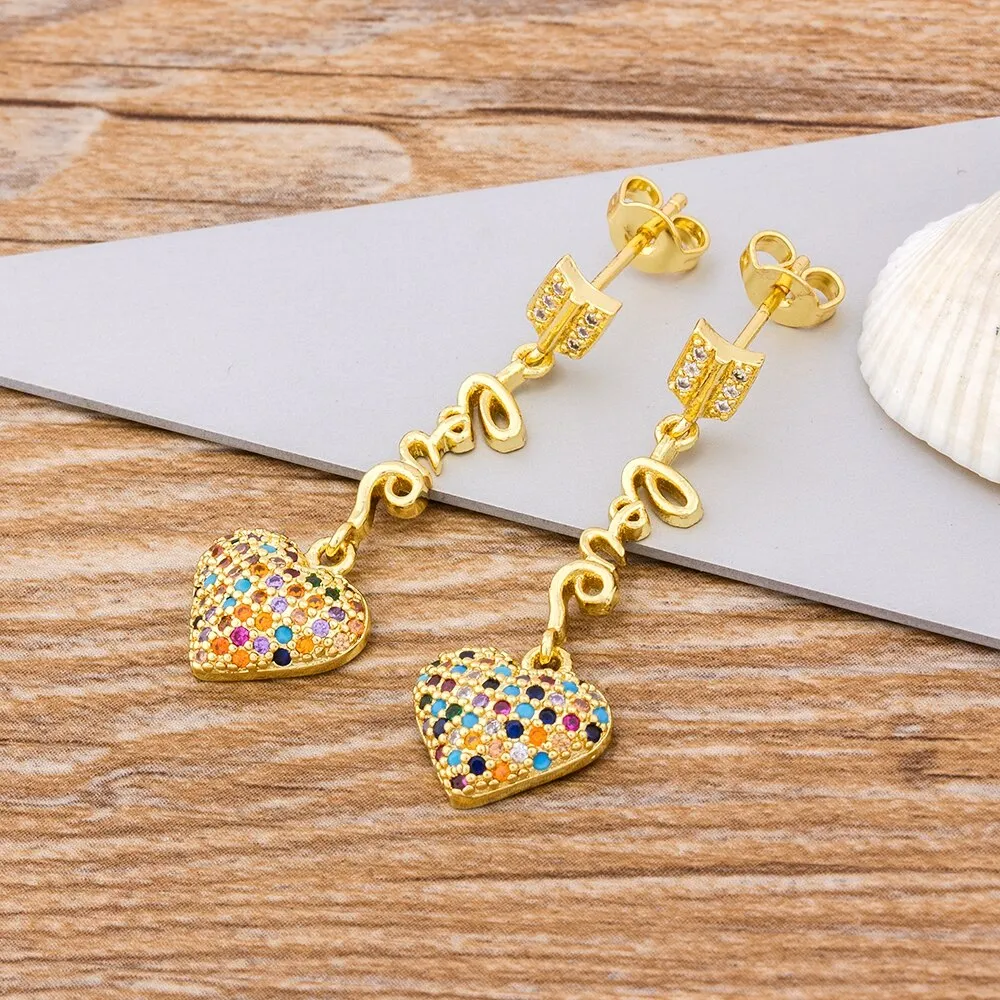 Hot Sale Korean Trendy Love Heart Rhinestone Long Pendientes For Women