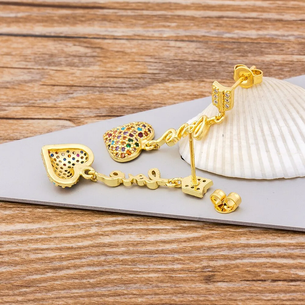 Hot Sale Korean Trendy Love Heart Rhinestone Long Pendientes For Women