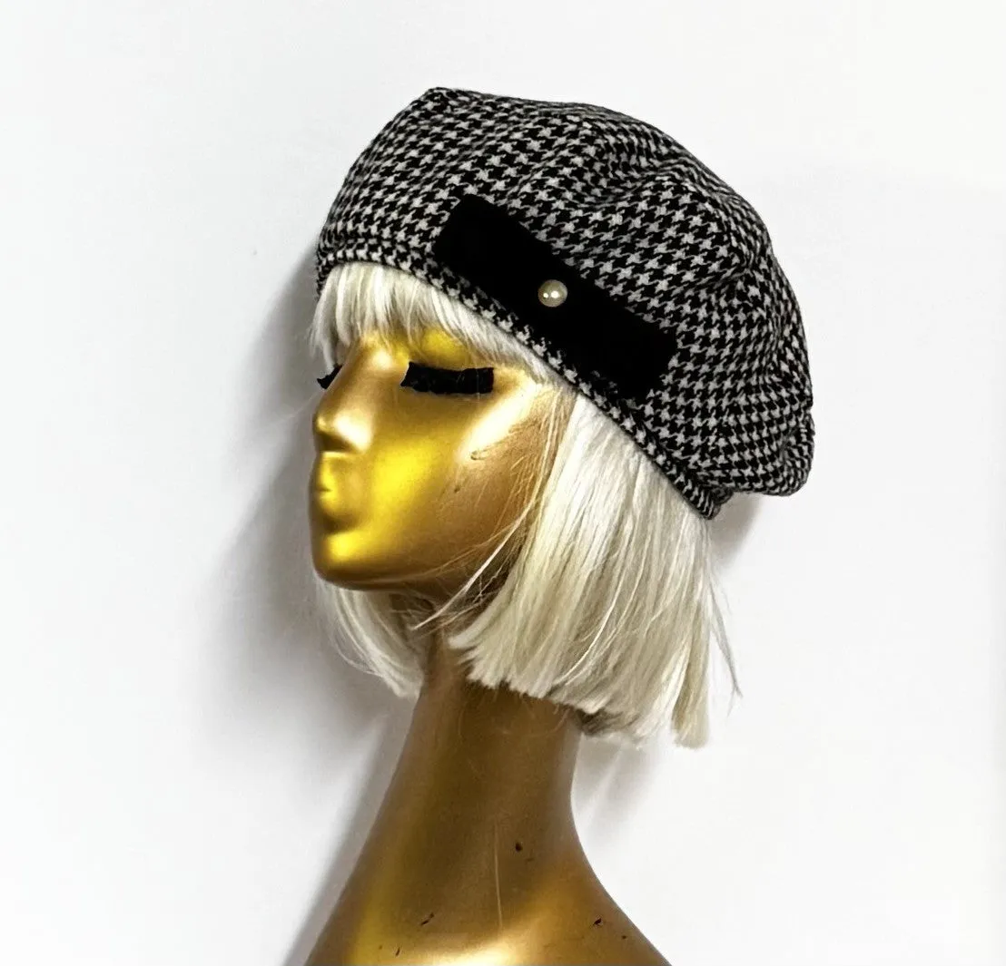 Houndstooth Beret Bow