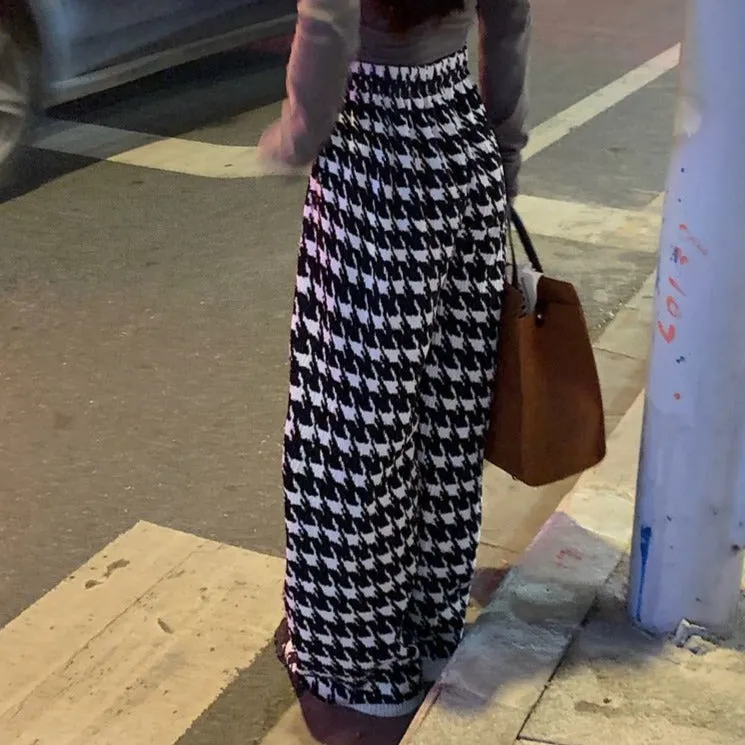 Houndstooth Print Loose Pants
