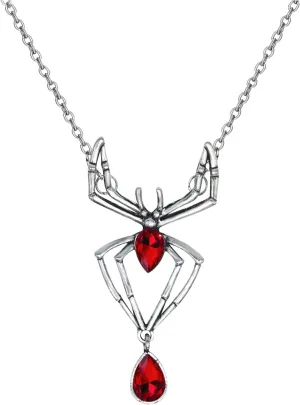 HSQYJ Gothic Stylish Red Crystal Rhinestone Spider Statement Necklace Fashion Animal Pendant Retro Choker Necklace Halloween Jewelry for Women Gift