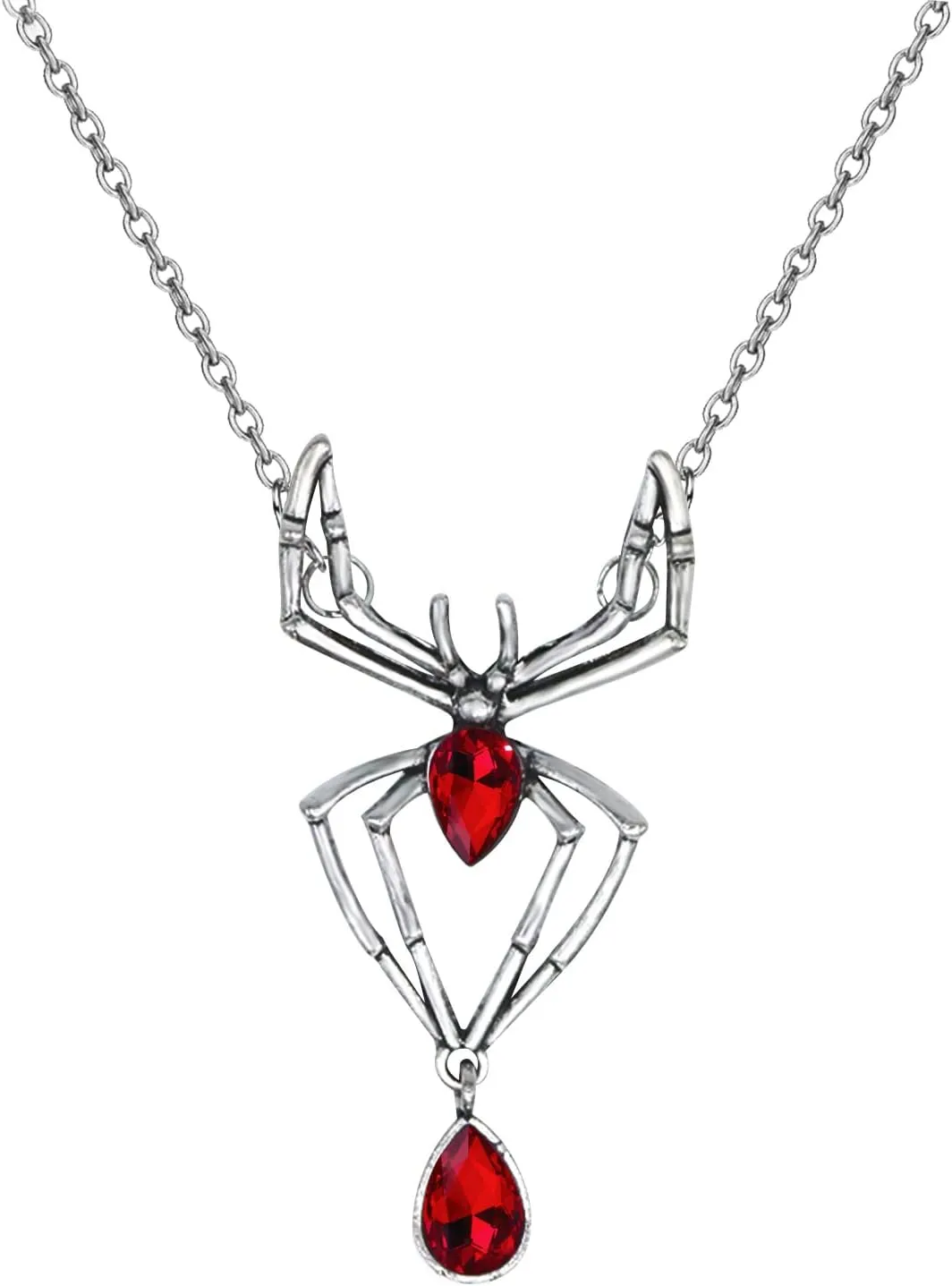 HSQYJ Gothic Stylish Red Crystal Rhinestone Spider Statement Necklace Fashion Animal Pendant Retro Choker Necklace Halloween Jewelry for Women Gift