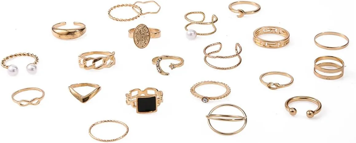 HUASAI Gold Stackable Rings for Women Pearl Rings Boho Rings Set Trendy Boho Stackable Rings Valentines Day Gifts Wedding Party Jewelry Accessories