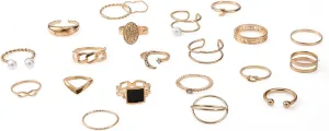 HUASAI Gold Stackable Rings for Women Pearl Rings Boho Rings Set Trendy Boho Stackable Rings Valentines Day Gifts Wedding Party Jewelry Accessories