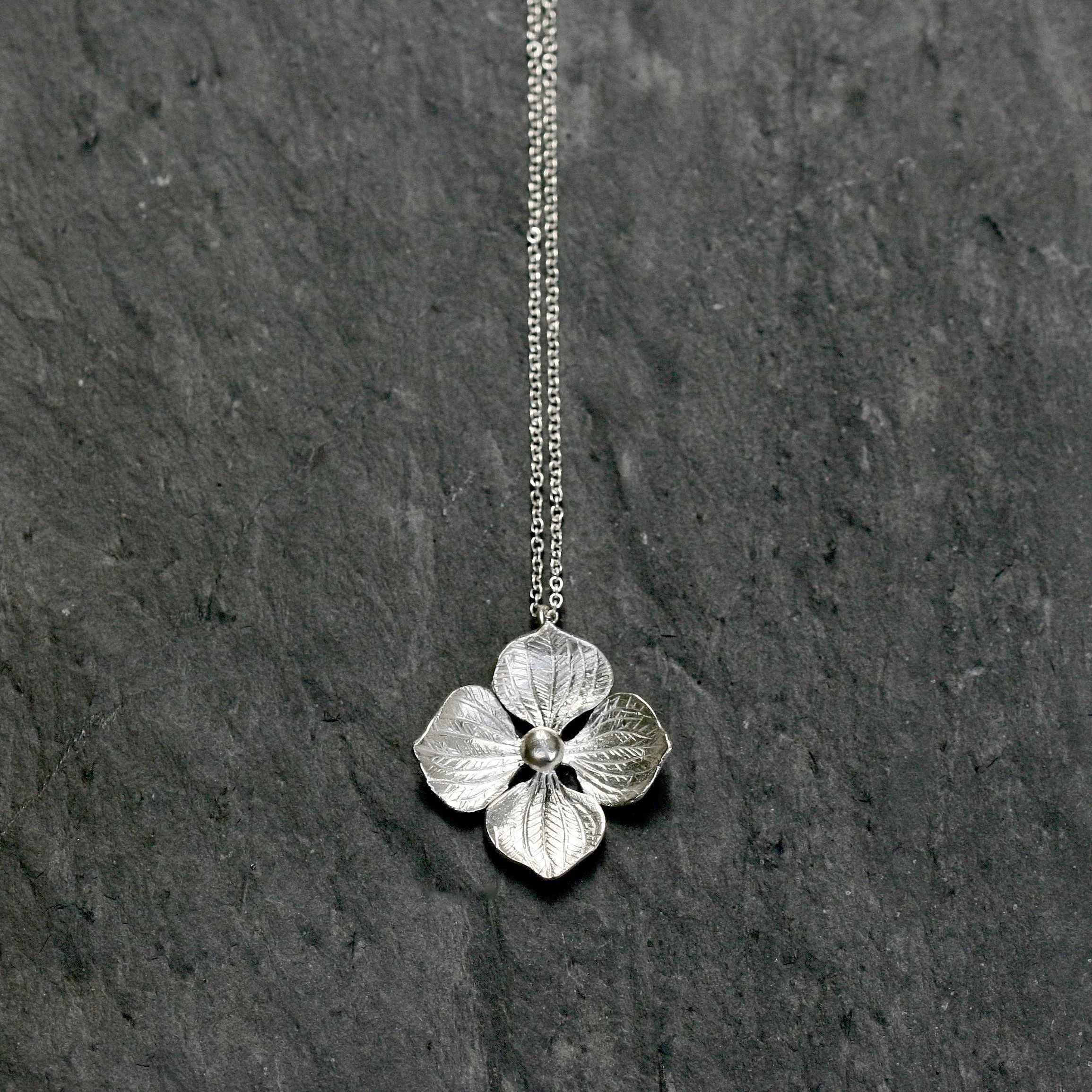 Hydrangea Flower Silver Necklace - Floral Jewellery