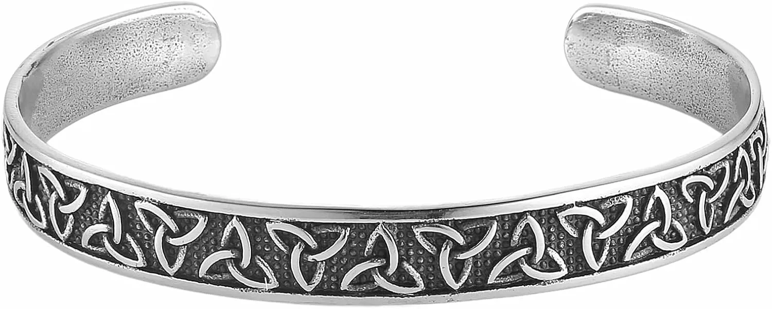 HZMAN Nordic Viking Celtic Knot Bracelet for Men Retro Stainless Steel Cuff Bracelet Triple Trinity Irish Bracelet Jewelry Gift