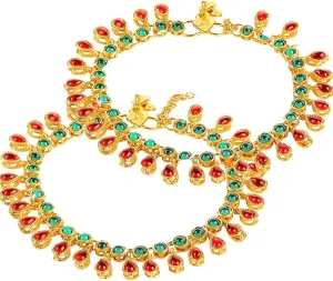 I Jewels Gold Plated Indian Traditional Bollywood Style Ethnic Kundan Anklet/Payal Barefoot Jewelry for Women (A031MG)