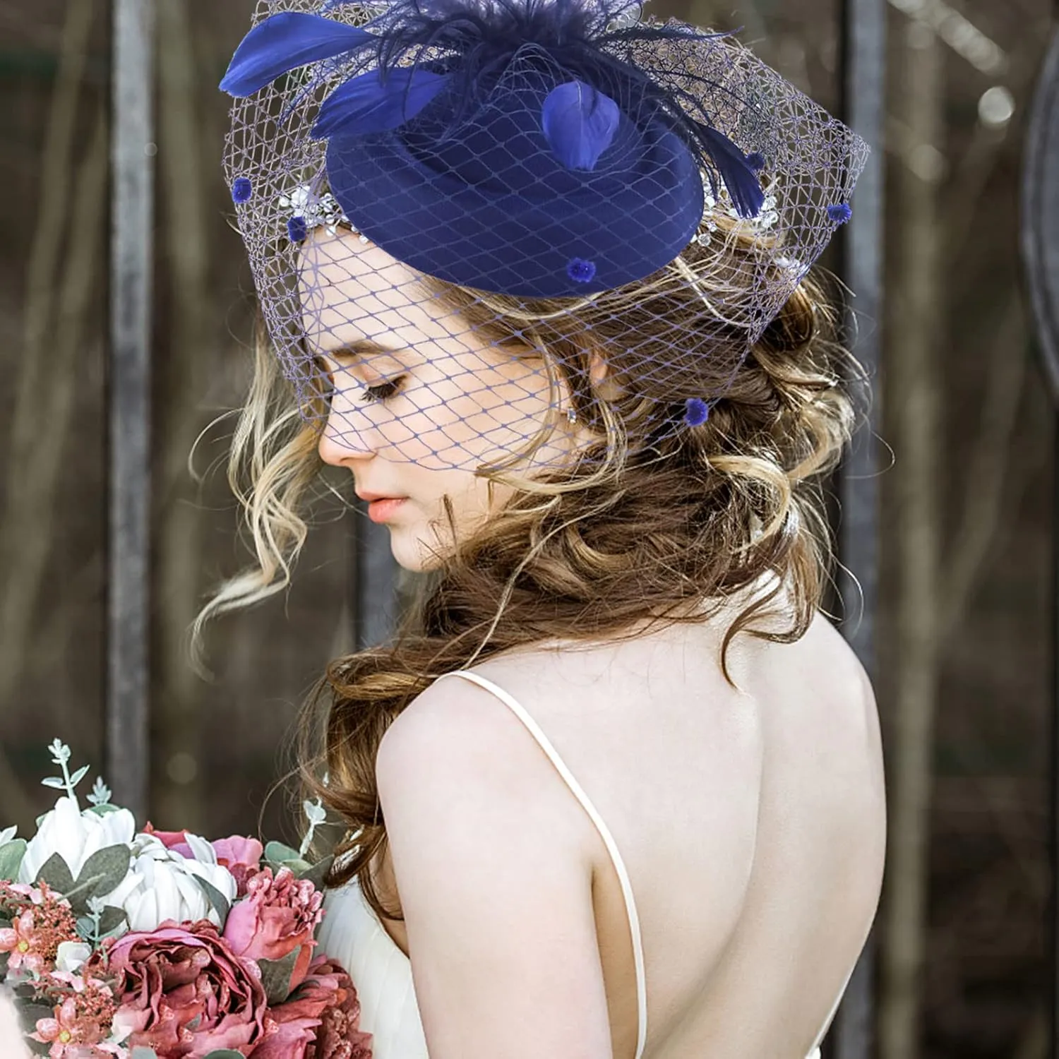 Ibeauti Fascinator Hats with Screentouch Lace Gloves Set for Women Tea Party Cocktail Wedding Derby Headwear Short Gloves