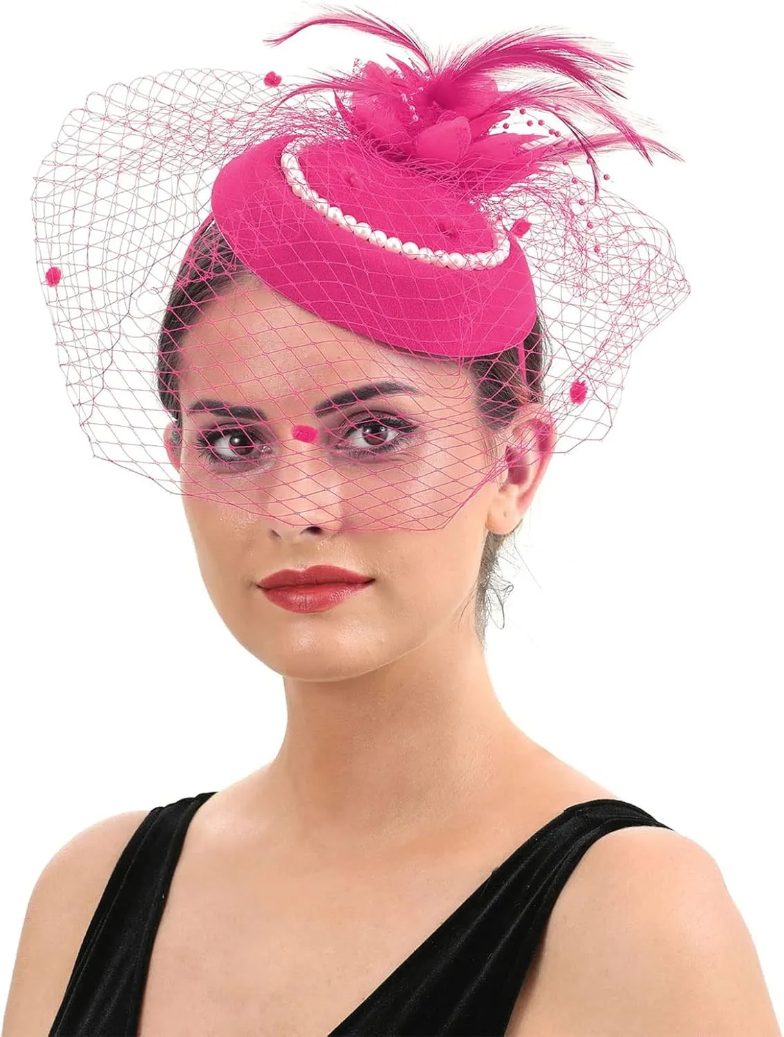 Ibeauti Fascinator Hats with Screentouch Lace Gloves Set for Women Tea Party Cocktail Wedding Derby Headwear Short Gloves