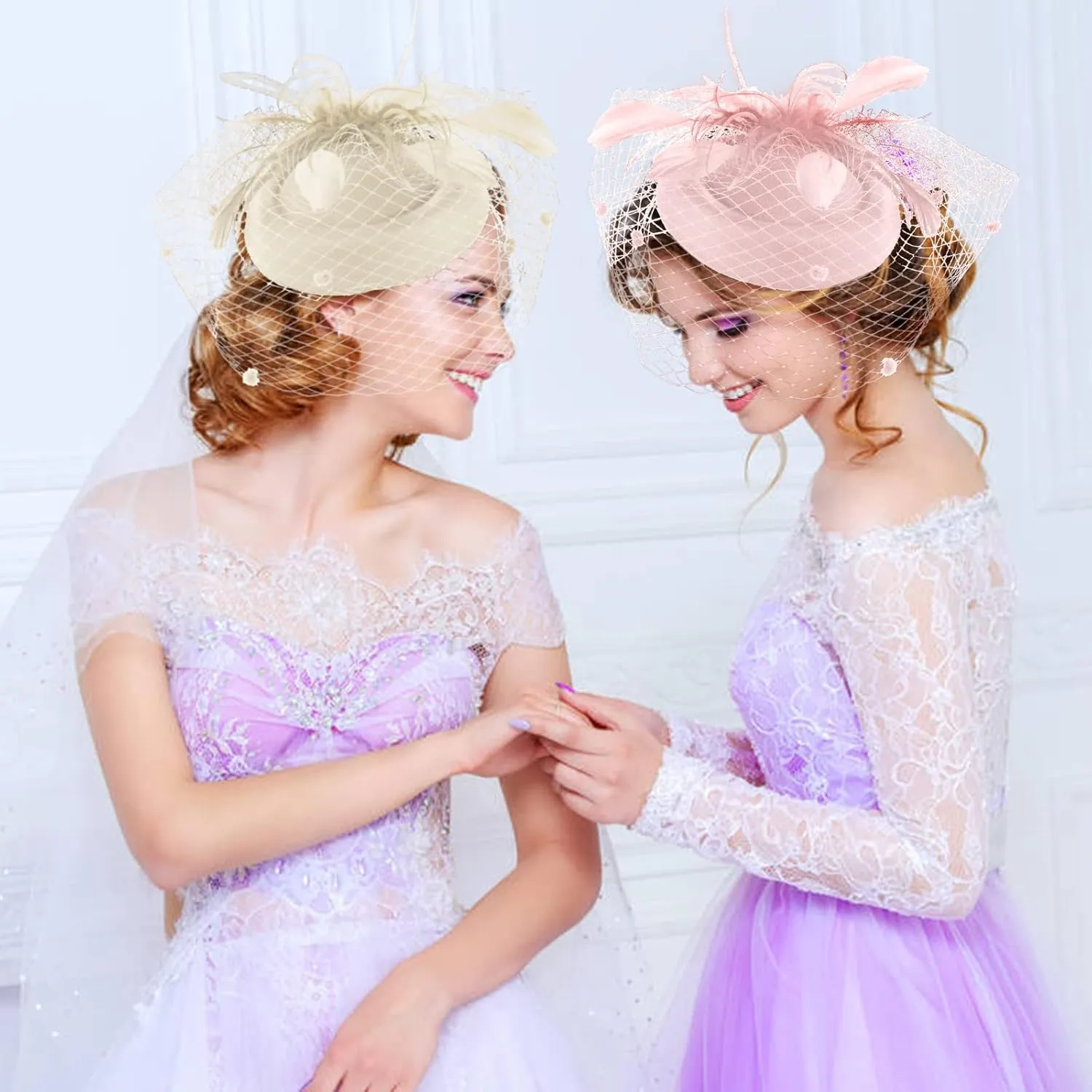 Ibeauti Fascinator Hats with Screentouch Lace Gloves Set for Women Tea Party Cocktail Wedding Derby Headwear Short Gloves