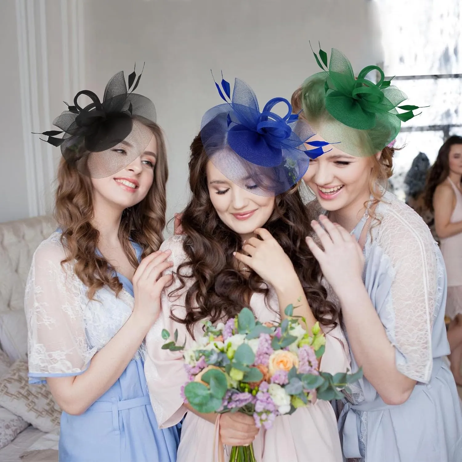 Ibeauti Fascinator Hats with Screentouch Lace Gloves Set for Women Tea Party Cocktail Wedding Derby Headwear Short Gloves
