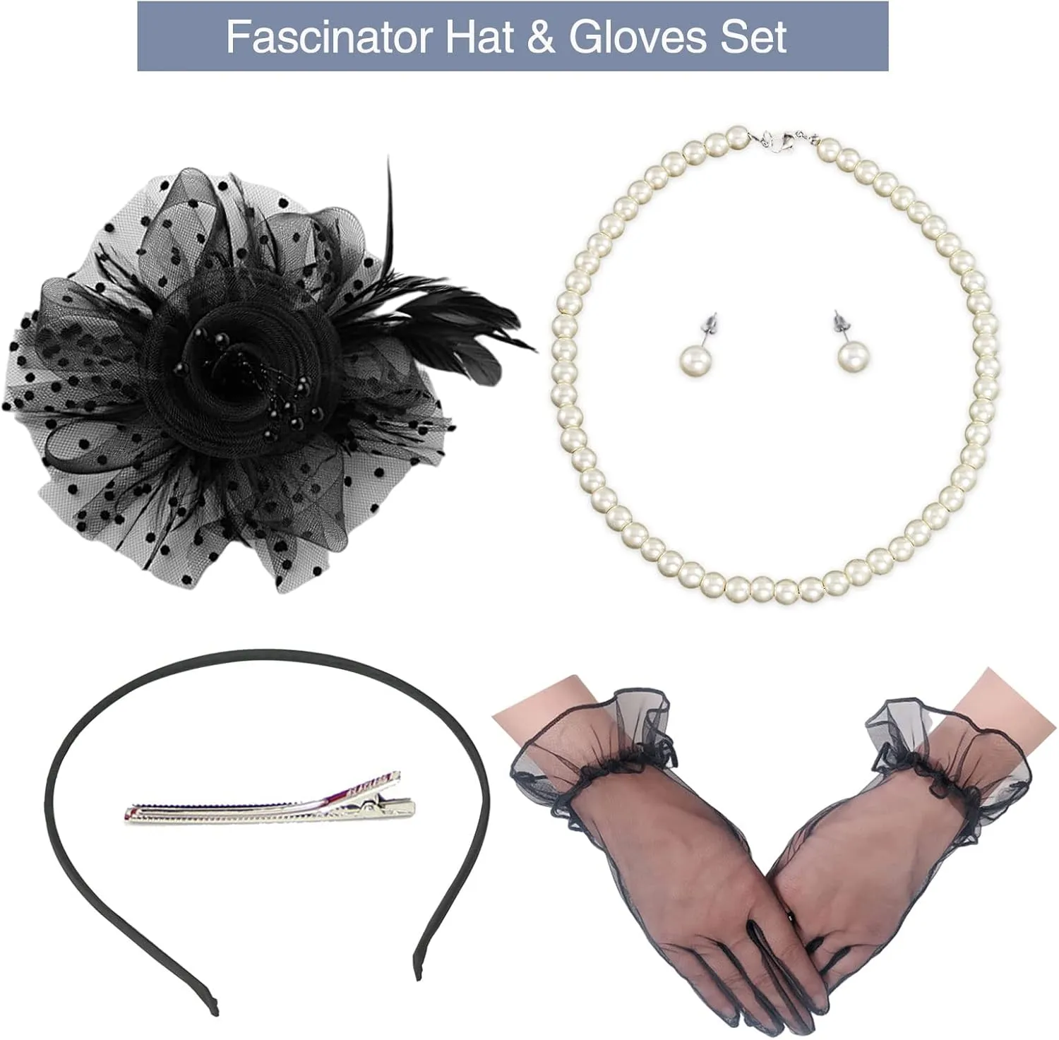 Ibeauti Fascinator Hats with Screentouch Lace Gloves Set for Women Tea Party Cocktail Wedding Derby Headwear Short Gloves