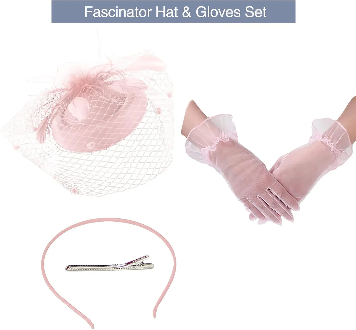 Ibeauti Fascinator Hats with Screentouch Lace Gloves Set for Women Tea Party Cocktail Wedding Derby Headwear Short Gloves
