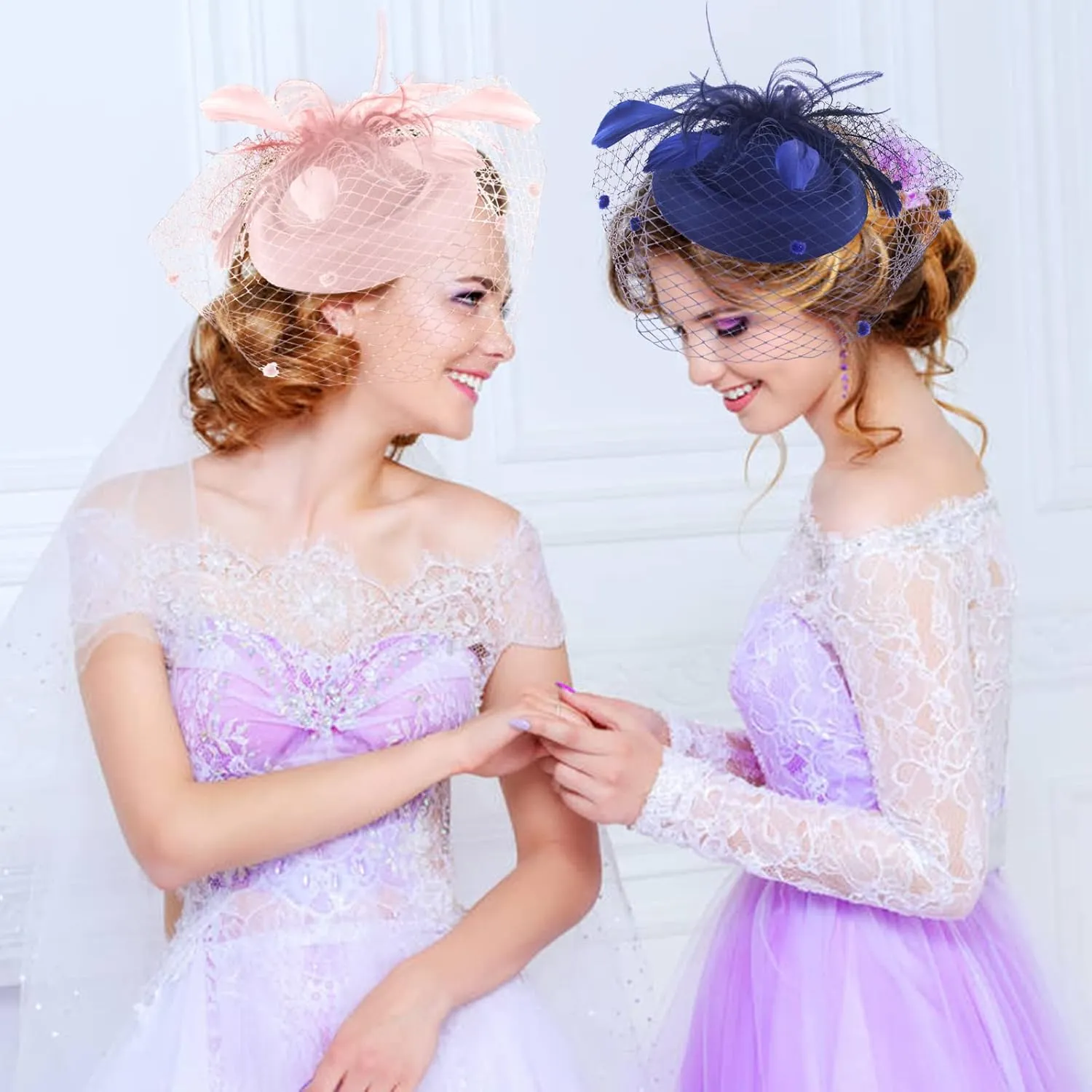 Ibeauti Fascinator Hats with Screentouch Lace Gloves Set for Women Tea Party Cocktail Wedding Derby Headwear Short Gloves
