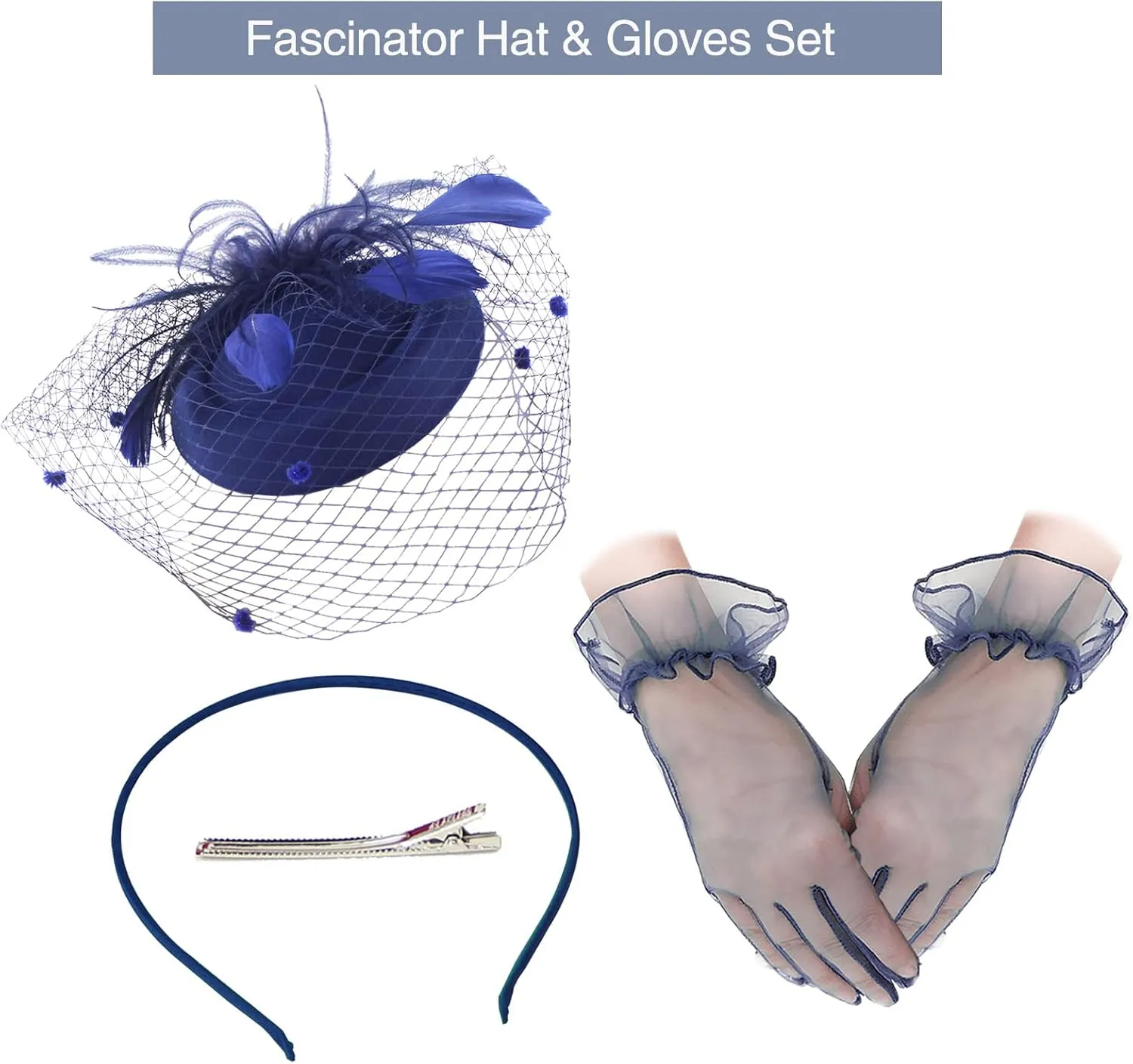 Ibeauti Fascinator Hats with Screentouch Lace Gloves Set for Women Tea Party Cocktail Wedding Derby Headwear Short Gloves