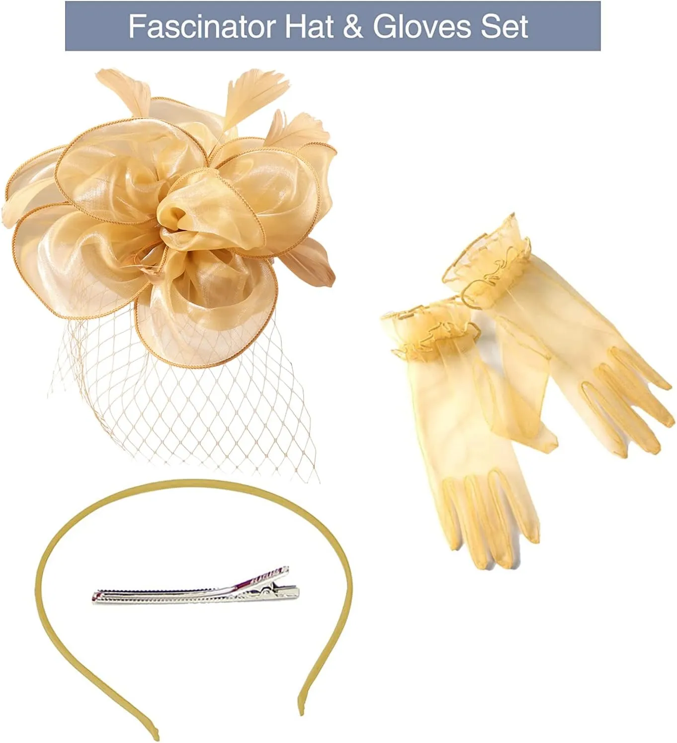 Ibeauti Fascinator Hats with Screentouch Lace Gloves Set for Women Tea Party Cocktail Wedding Derby Headwear Short Gloves