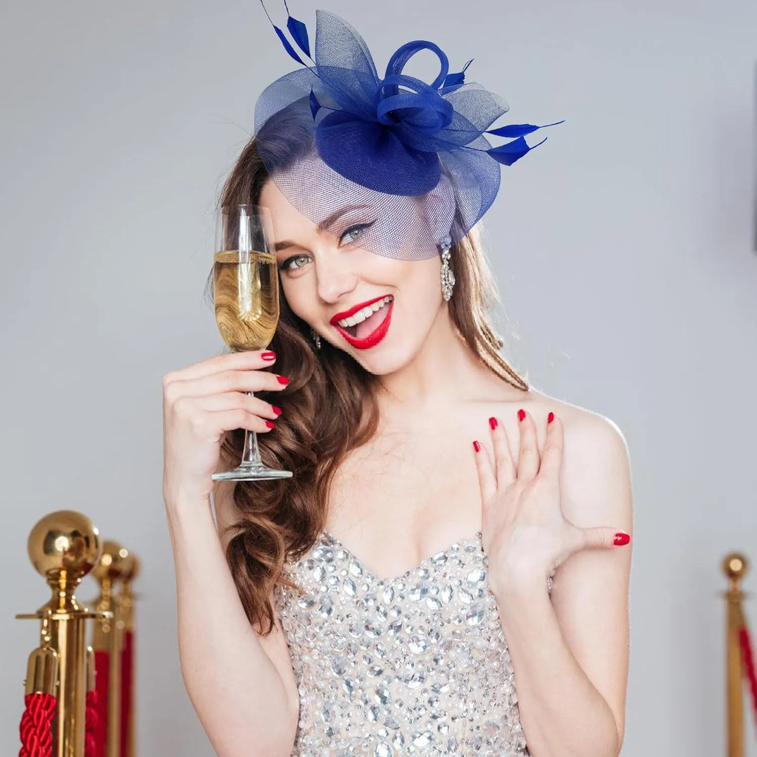Ibeauti Fascinator Hats with Screentouch Lace Gloves Set for Women Tea Party Cocktail Wedding Derby Headwear Short Gloves