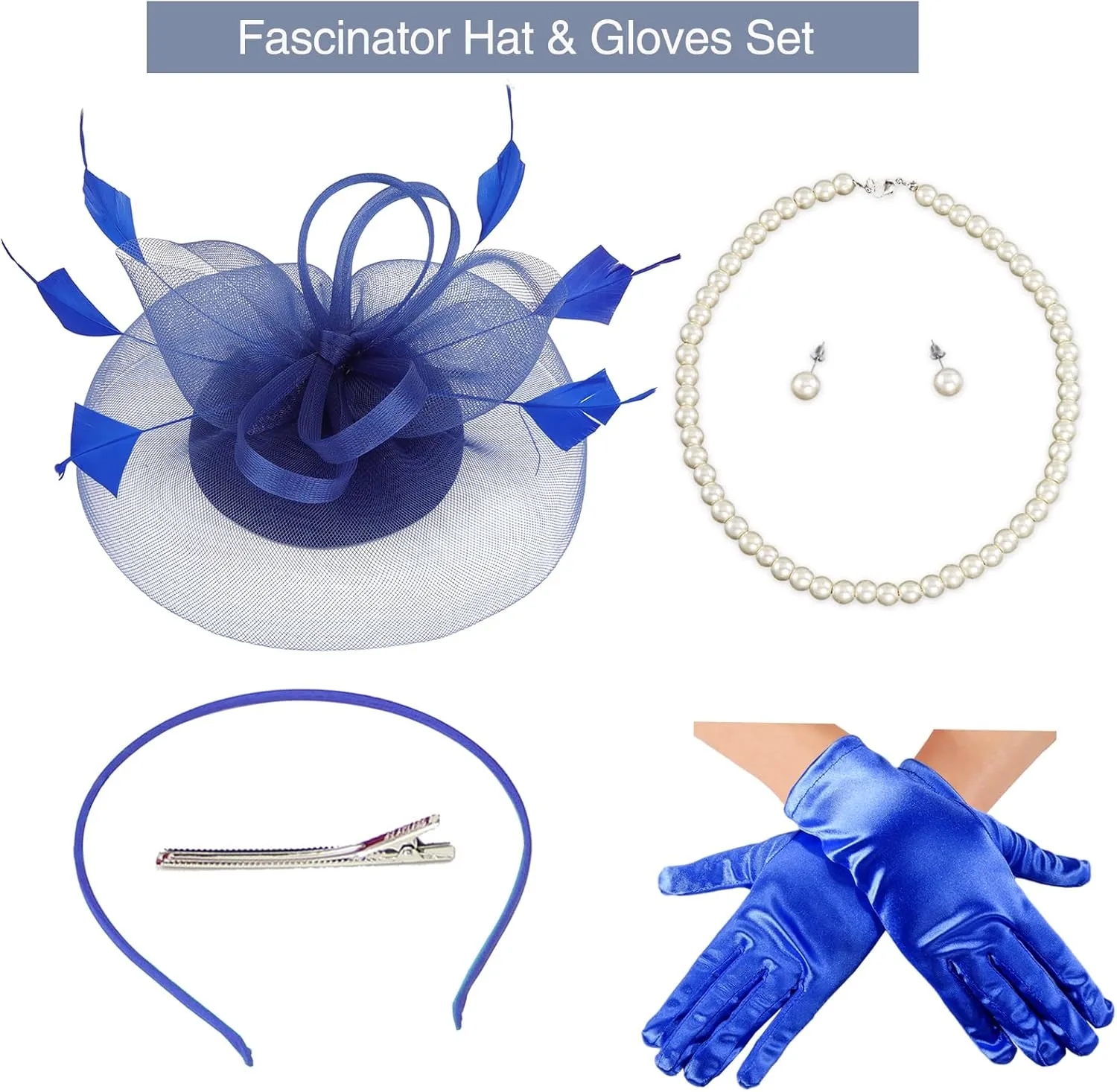 Ibeauti Fascinator Hats with Screentouch Lace Gloves Set for Women Tea Party Cocktail Wedding Derby Headwear Short Gloves