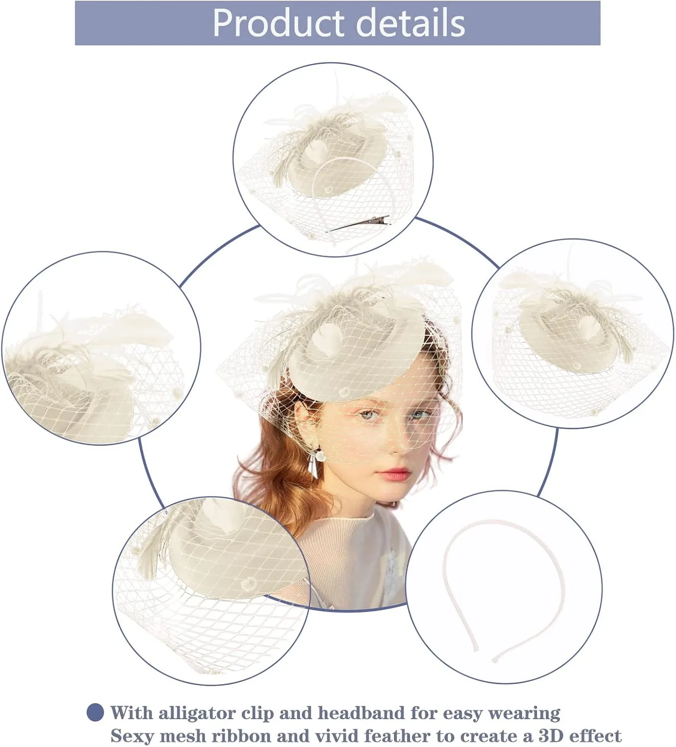 Ibeauti Fascinator Hats with Screentouch Lace Gloves Set for Women Tea Party Cocktail Wedding Derby Headwear Short Gloves