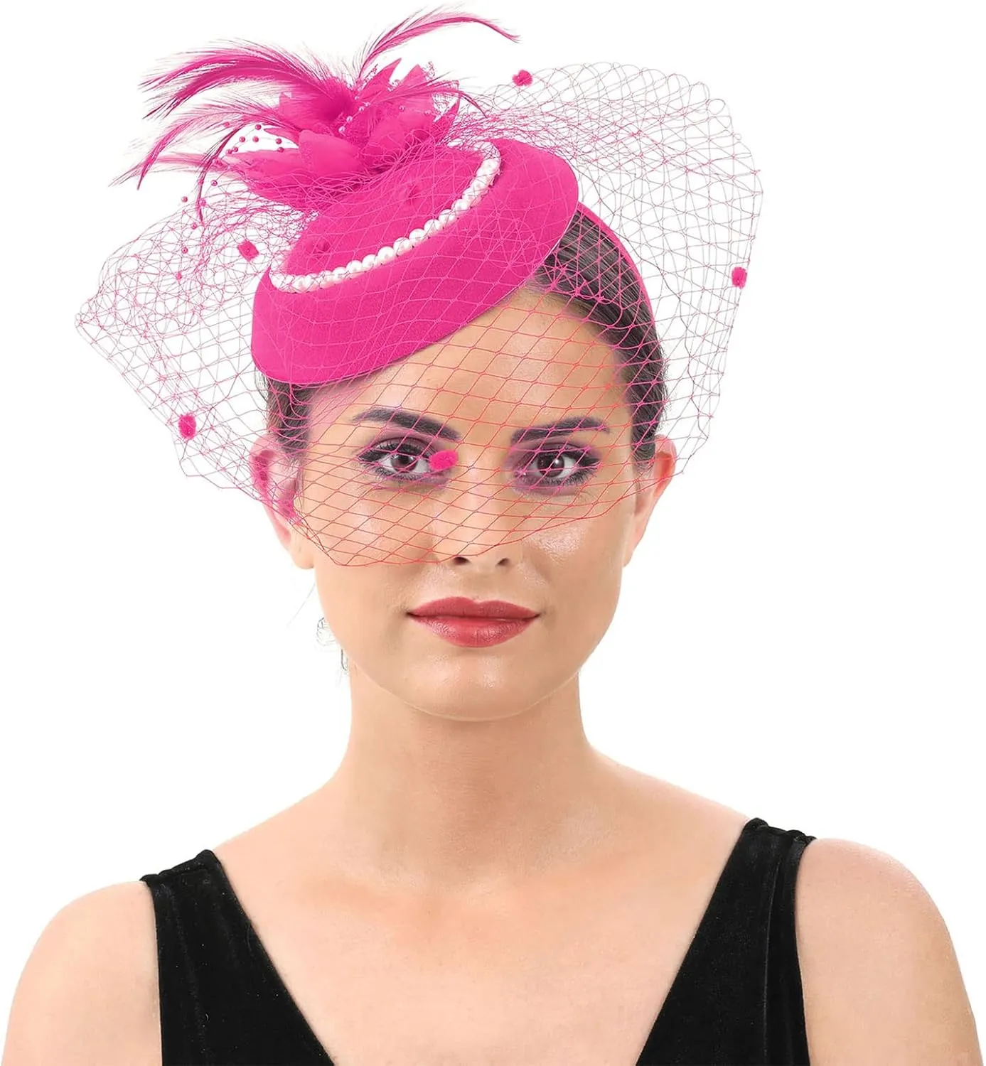 Ibeauti Fascinator Hats with Screentouch Lace Gloves Set for Women Tea Party Cocktail Wedding Derby Headwear Short Gloves