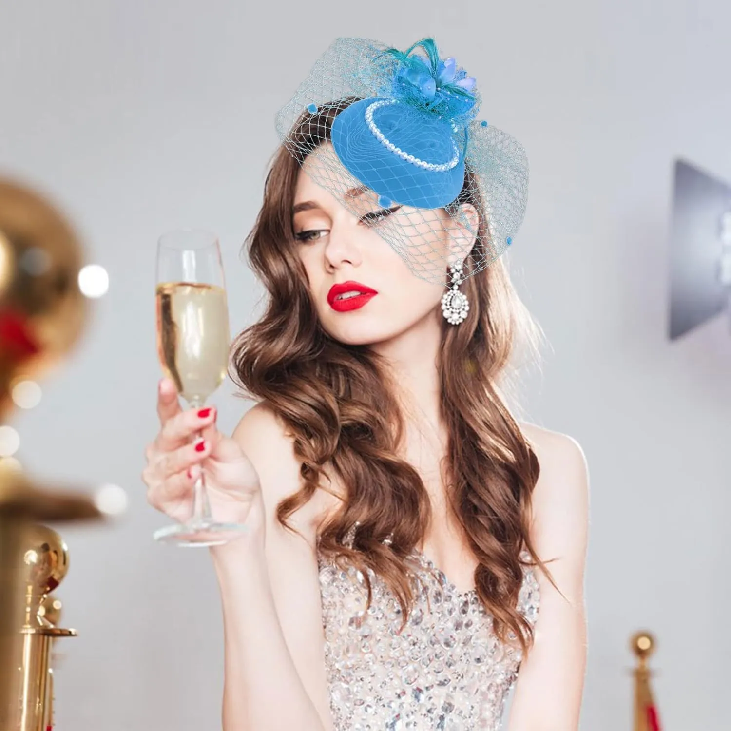 Ibeauti Fascinator Hats with Screentouch Lace Gloves Set for Women Tea Party Cocktail Wedding Derby Headwear Short Gloves
