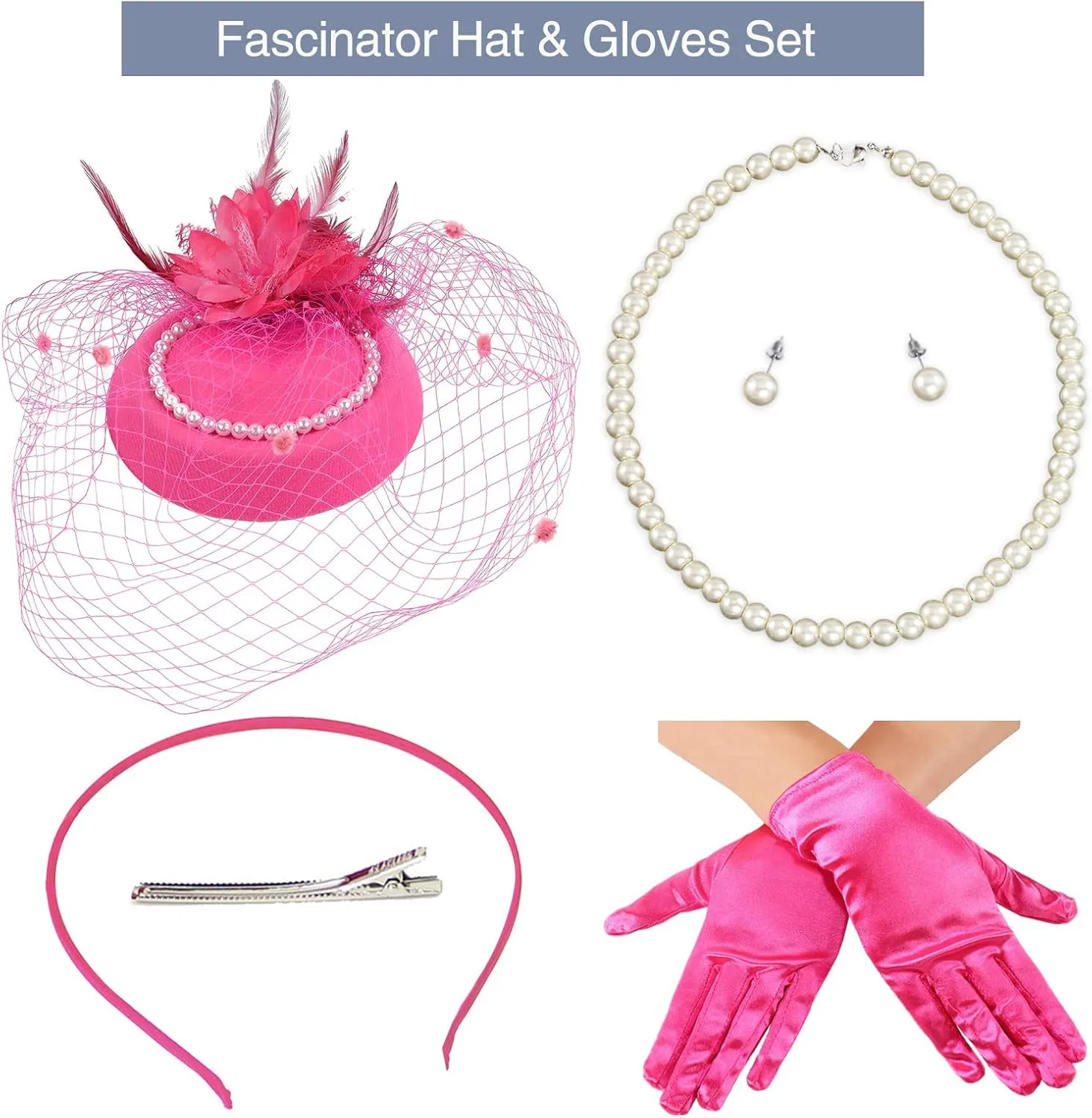 Ibeauti Fascinator Hats with Screentouch Lace Gloves Set for Women Tea Party Cocktail Wedding Derby Headwear Short Gloves