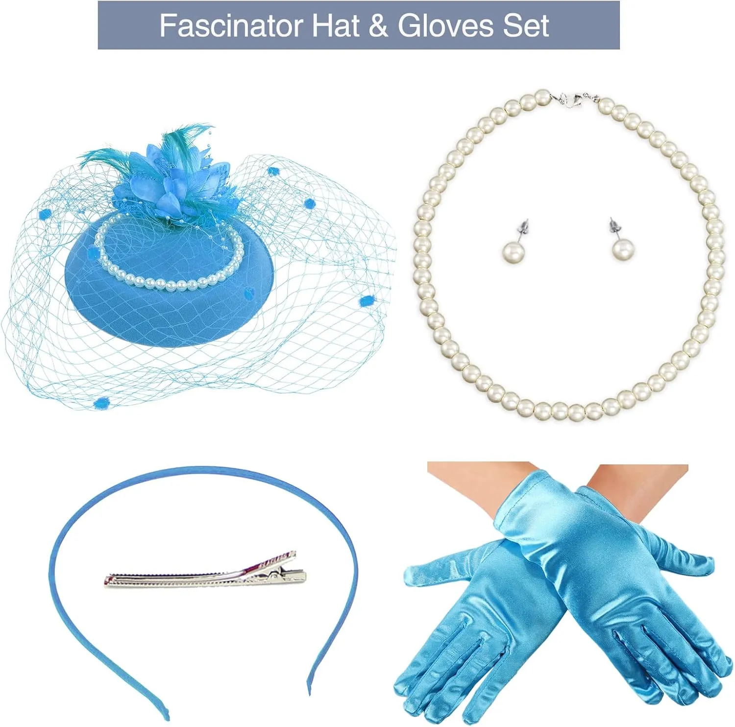 Ibeauti Fascinator Hats with Screentouch Lace Gloves Set for Women Tea Party Cocktail Wedding Derby Headwear Short Gloves