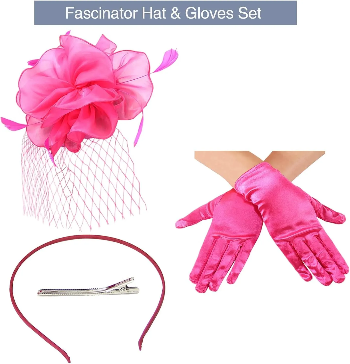 Ibeauti Fascinator Hats with Screentouch Lace Gloves Set for Women Tea Party Cocktail Wedding Derby Headwear Short Gloves